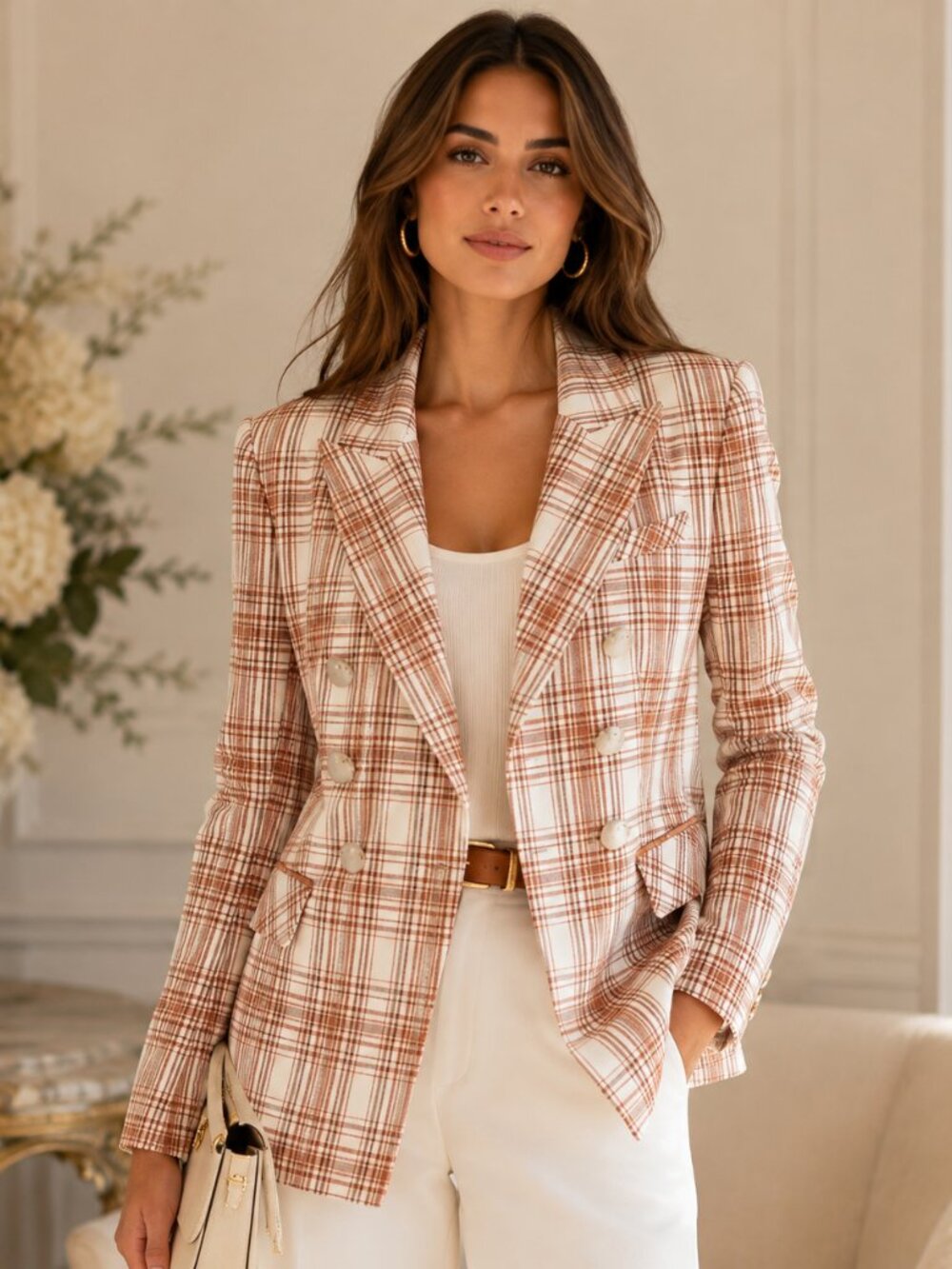 Veronica Beard Miller Plaid Dickey Blazer Jacket in Orange and White